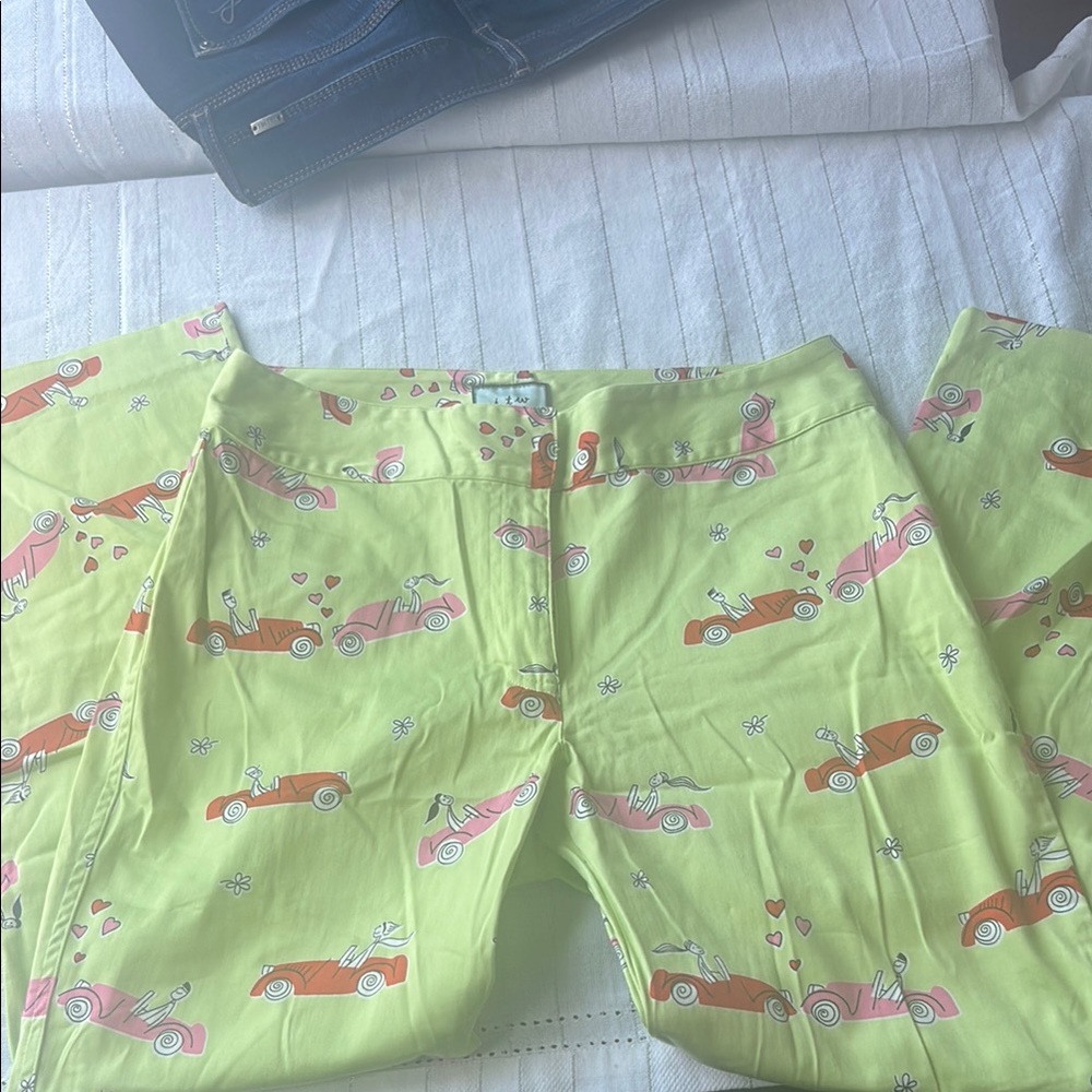 Lime Green Pants with Car Print